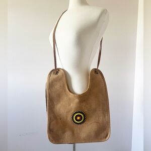 Vintage Handmade Leather Satchel Beaded Medallion Southwestern Boho Festival Bag